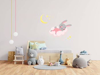 Naklejka na ścianę, Śpiący królik, chmurka, gwiazdki, księżyc 50x50cm